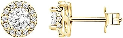 PAVOI 14K Gold Plated 925 Sterling Silver Post Brilliant Round Faux Diamond Halo Earrings - Premi... | Amazon (US)