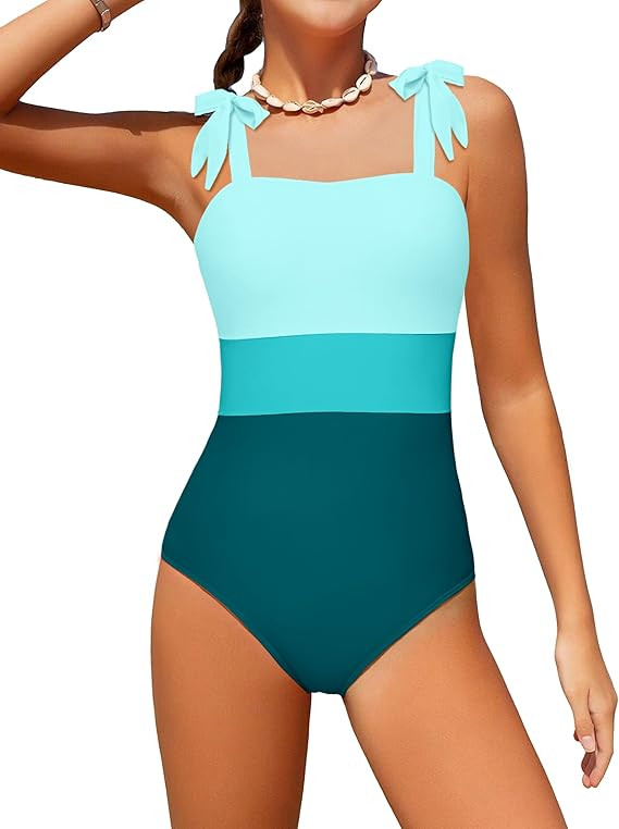 Girls Swimsuit One Piece Casual Color-Block Adjustable Straps Girls Bathing Suit Swimwear 9-16T | Amazon (US)