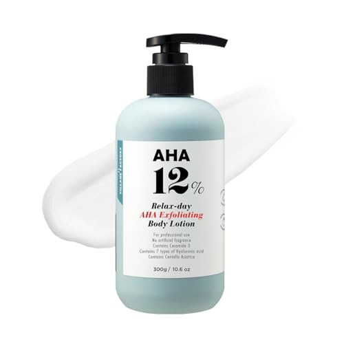 V11FACTORY AHA 12% Glycolic Acid Body Lotion – Korean Exfoliating & Hydrating Body Cream with Hyaluronic Acid & Collagen – Unscented, Paraben-Free Skin Smoothing Moisturizer, 10.6 oz | Amazon (US)
