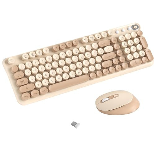 COVEVA Wireless Keyboard and Mouse Combo, 2.4GHz USB Receiver, Plug and Play, Retro Full Size Typewriter Keyboard and Wireless Mouse for Computer, Laptop, Windows, Mac, and PC (Milk Tea) | Amazon (US)