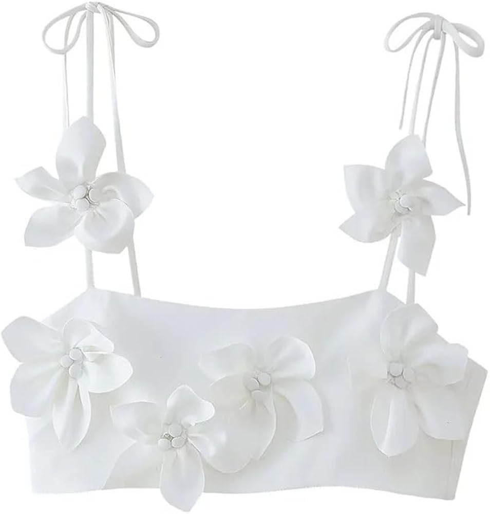 Women Sleeveless Backless Crop Tops Off Shoulder Neck Flower Folds Camis | Amazon (US)