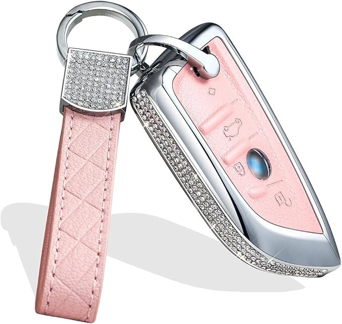 MUEKZRU Car Key Case Key Shell Fob Key Cover Key Chain Bling Crystal Leather Key Fob Sleeve Chain... | Amazon (US)