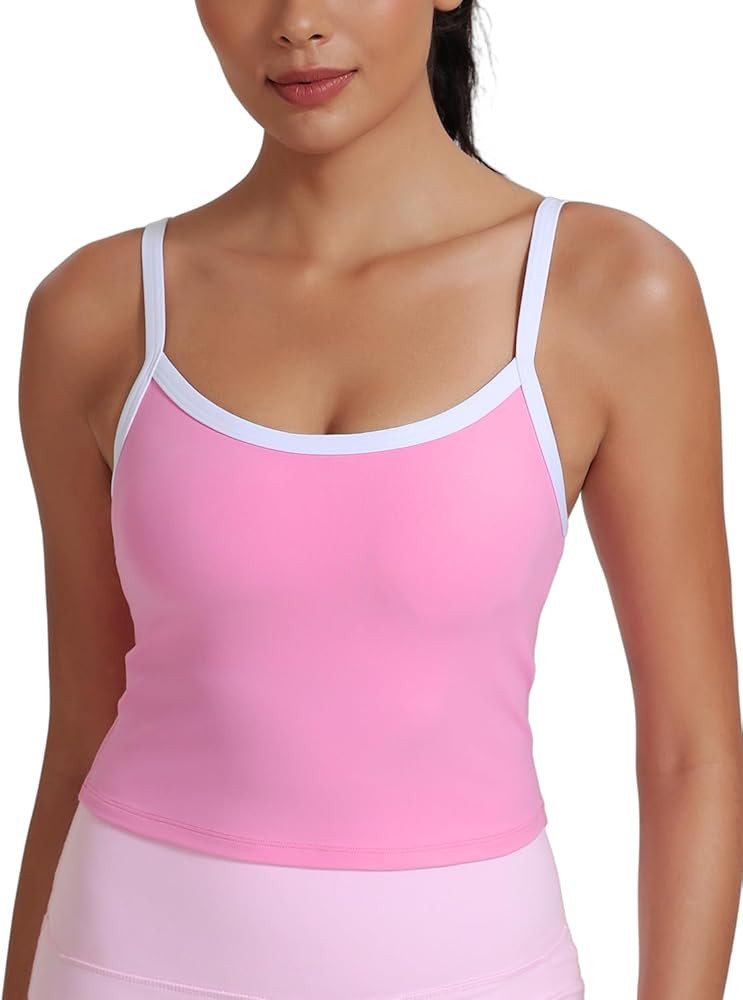 HeyNuts Vintage Color-Block Strappy Crop Tank Top for Womens, Cute Contrasting Trim Yoga Longline... | Amazon (US)