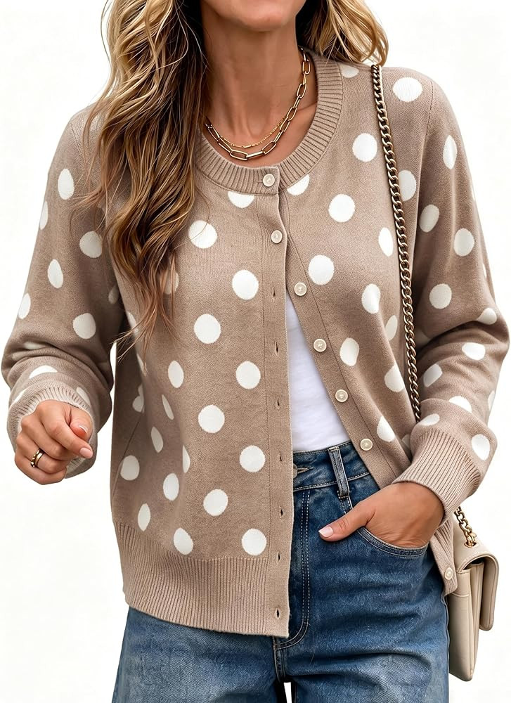 Zhiyouni Women's Cardigan Sweater Polka Dot Button Up Knit Top | Amazon (US)