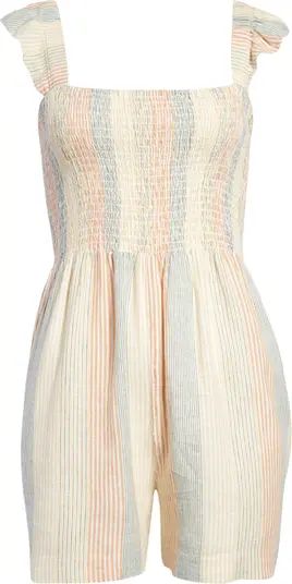 Lucie Stripe Smocked Linen Blend Romper | Nordstrom