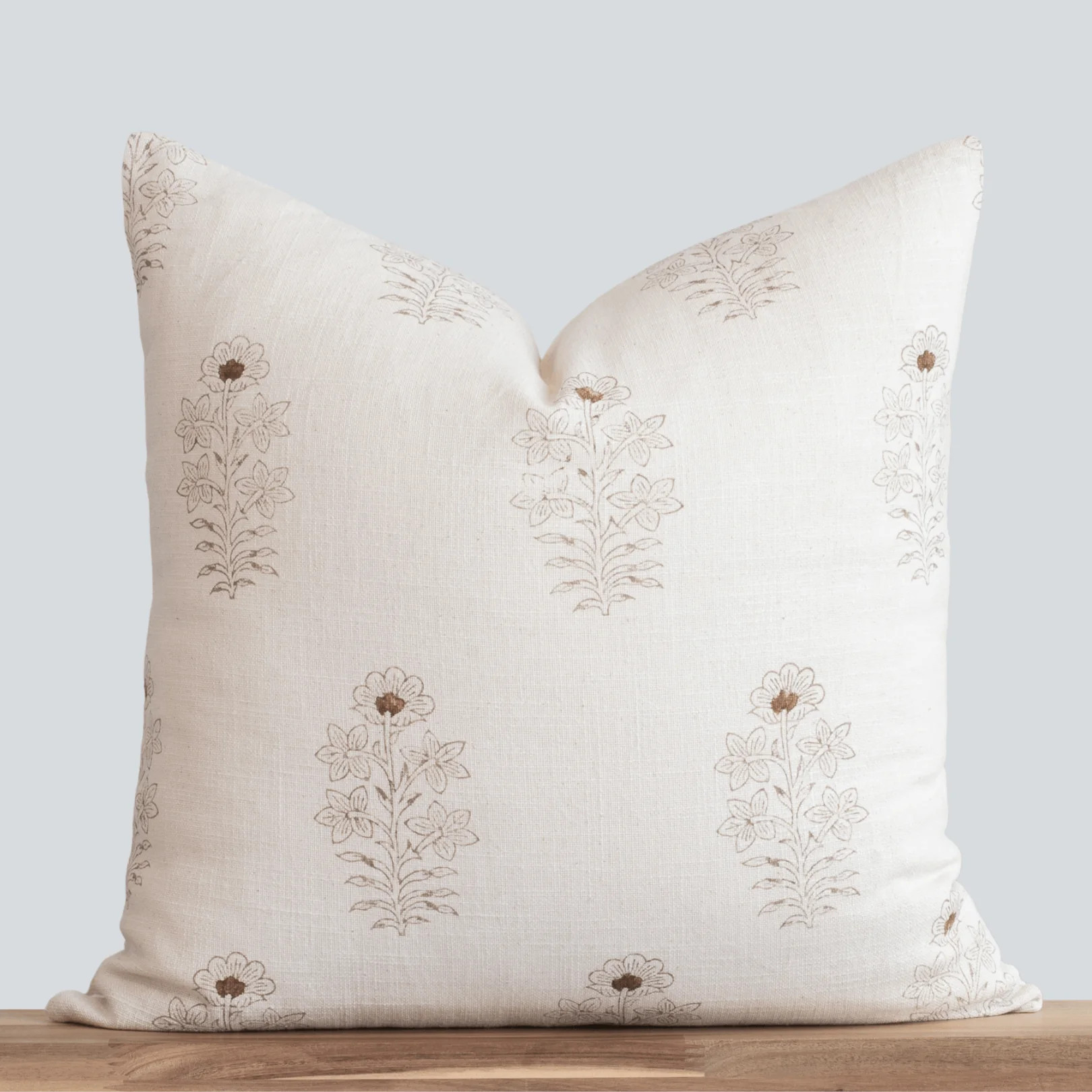 Ella Floral Block Printed Pillow Cover | Light Brown + Terracotta Detail | Apartment No.3