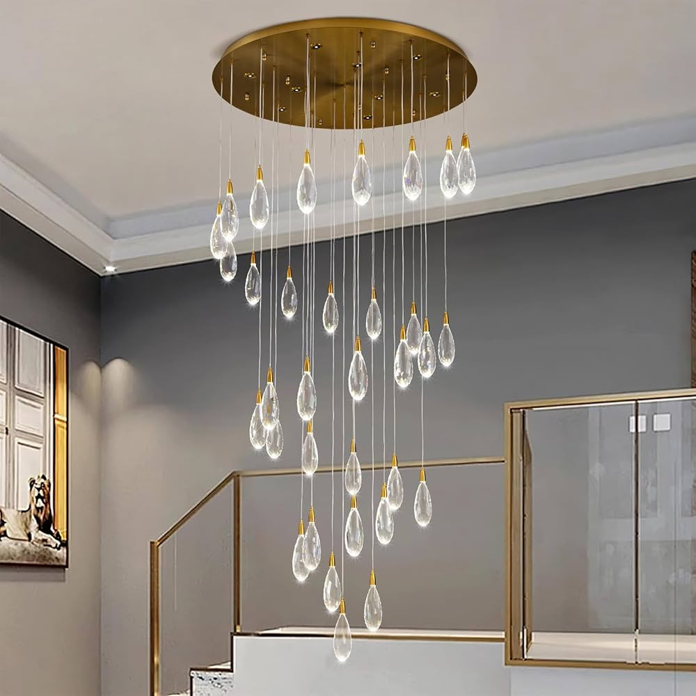 189" Luxury Long Crystal Chandelier, 43-Light Modern Gold Raindrop Staircase Chandelier, Contempo... | Amazon (US)