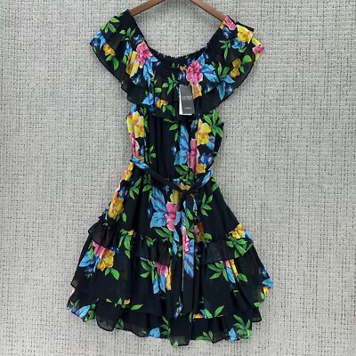 Ralph Lauren Dress Womens 14 Black Floral Georgette Off-the-Shoulder Ruffle NWT | eBay US