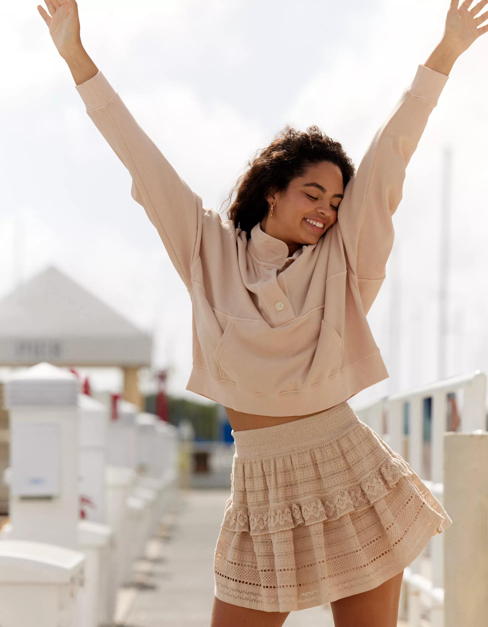 Aerie Textured Lace Ruffle Mini Skirt | American Eagle Outfitters (US & CA)