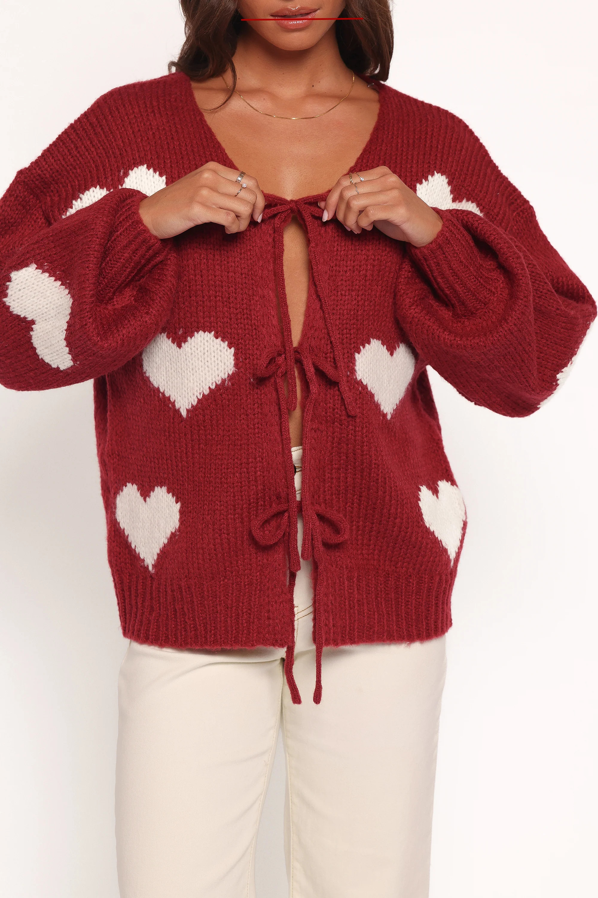 Nadine All Over Heart Tie Front Cardigan - Wine | Petal & Pup (US)