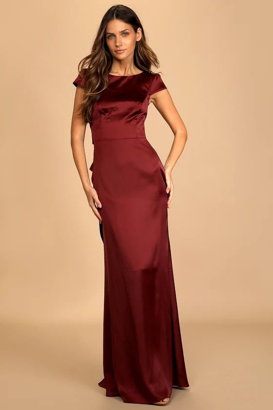 Celebration of Romance Burgundy Satin Tie-Back Maxi Dress | Lulus (US)