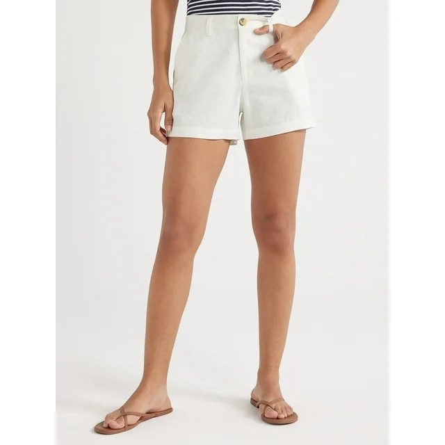 Free Assembly Women’s Mid-Rise Linen-Blend Shorts, 3.5” Inseam, Sizes 0-20 - Walmart.com | Walmart (US)