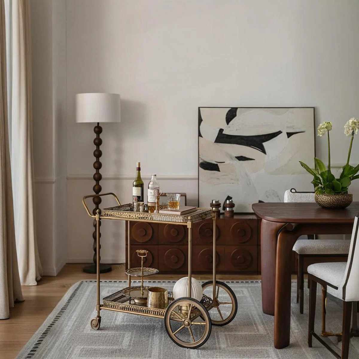 35.43"  Antique Style Gold Glass Mobile Bar Cart | Wayfair North America