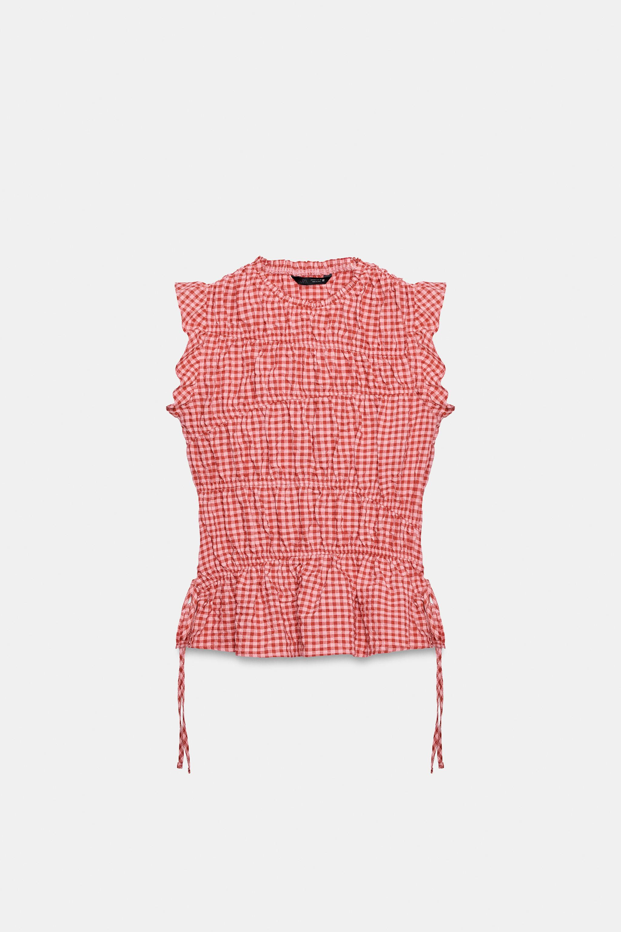 GINGHAM RUCHED TOP | Zara US