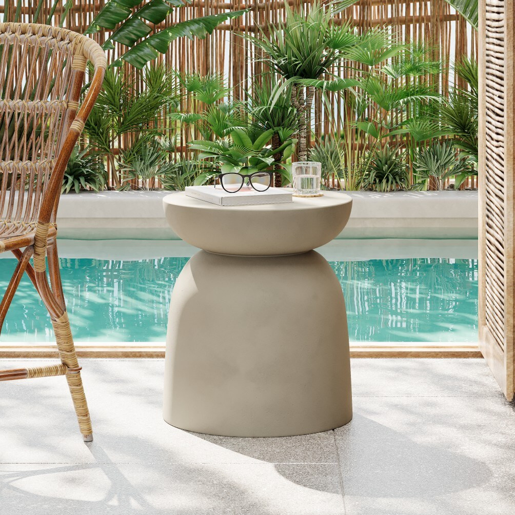Huluwat Outdoor Round Top MGO Drum Side/End Table Living Room Accent Table and Light Grey one_size | P1-P205025G | Lowe's