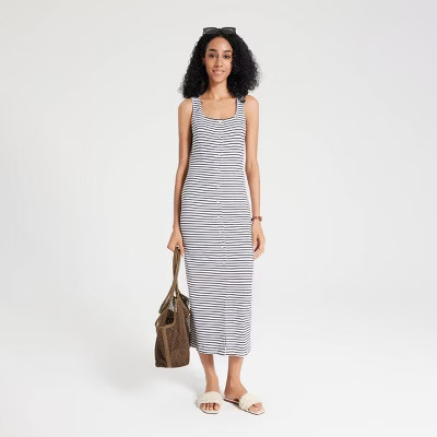 Women's Button-Down Midi Sundress - Universal Thread™ Black/White Striped XXL | Target