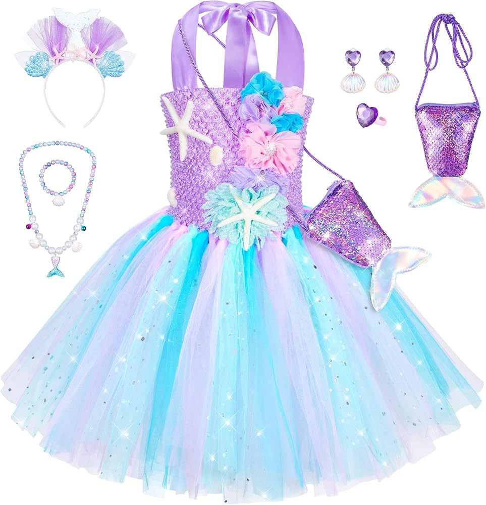 Little Mermaid Tutu Dress for Girls - Princess Mermaid Ariel Costume with Accessories | Amazon (US)