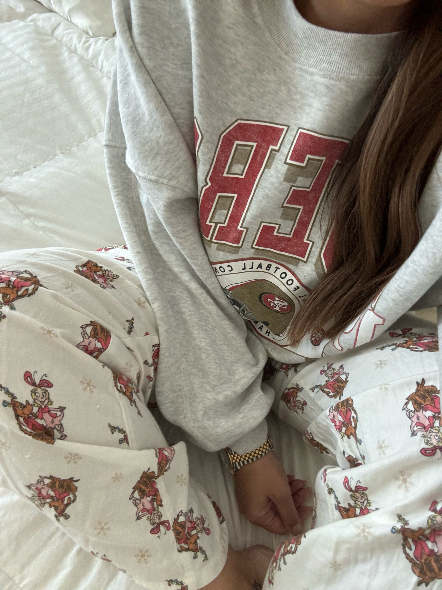 Sunday best 🎅🏼🏈🎀 these pajama pants are my absolute favorite and my go to place for the best nfl gear 🫶🏼 

#LTKHoliday #LTKFindsUnder50 #LTKSeasonal