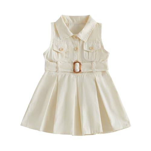 Rourufy Toddler Girl Dress Baby Girls Elegant A Line Pleated Dresses Kids Spring Summer Clothes with Belt Cute Outfit (A Cream, 2-3 Years) | Amazon (US)