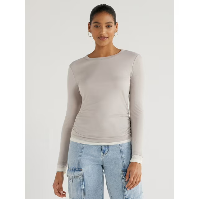 Scoop Women’s Layered Tee with Long Sleeves, Sizes XS-XXL | Walmart (US)