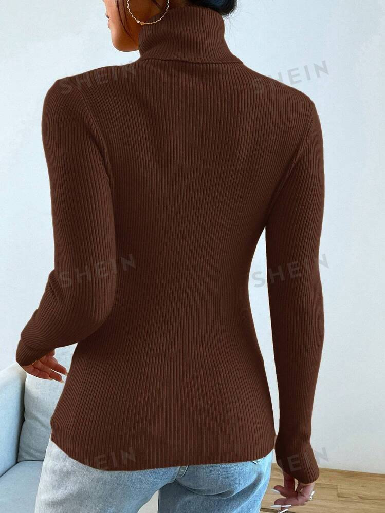 SHEIN Mulvari Jersey De Cuello Alto De Color Sólido | SHEIN