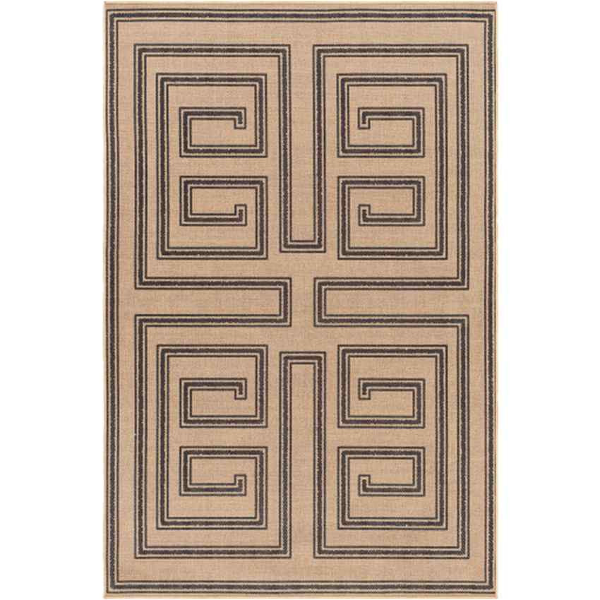 Drayton Global Tan/Charcoal Washable Area Rug | Mark & Day