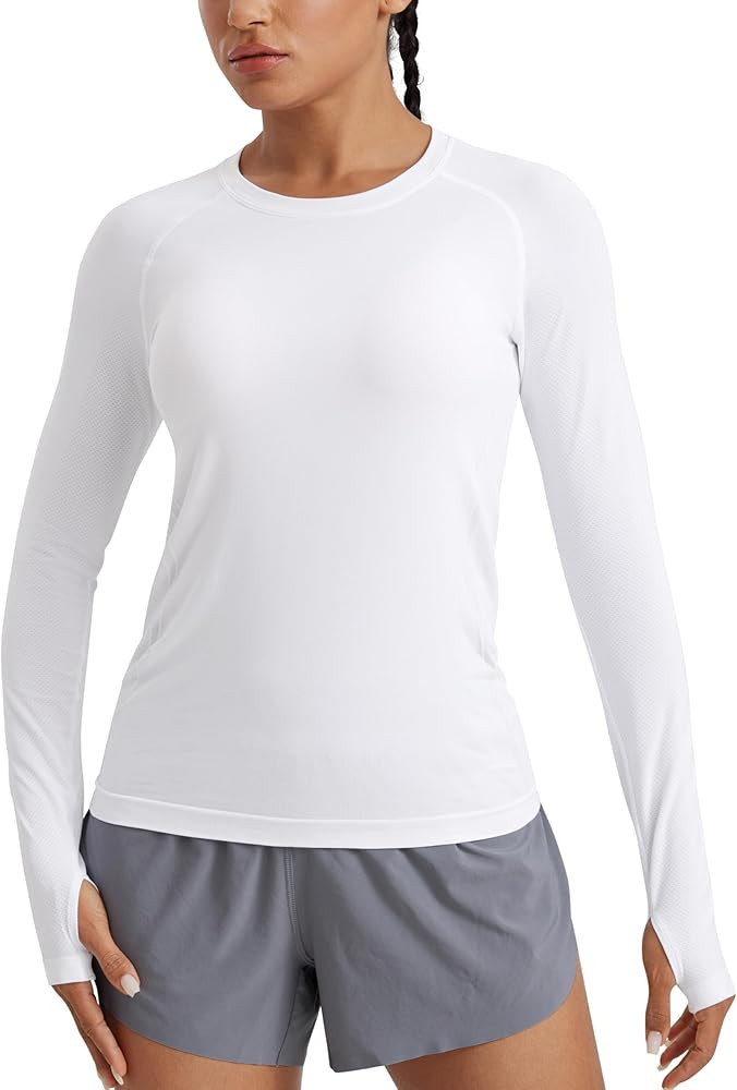 CRZ YOGA Seamless Workout Long Sleeve Shirts for Women Breathable Athletic Gym Tops Crew Neck Run... | Amazon (US)