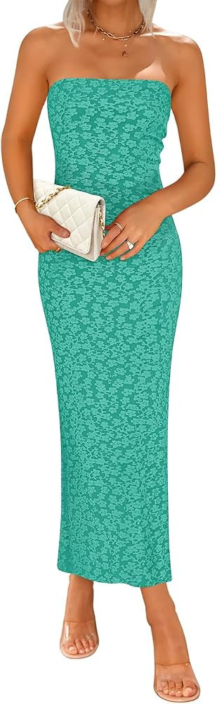 ZESICA Women's 2025 Summer Boho Floral Strapless Bodycon Dress Off Shoulder Tube Beach Party Long... | Amazon (US)