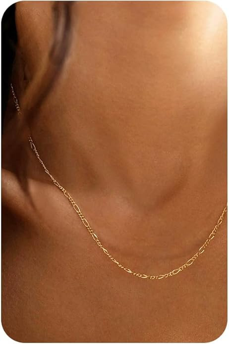Krfy 14K Gold Plated Chain Necklace for Women Trendy - 925 Sterling Silver Clasp Dainty Choker Ne... | Amazon (US)