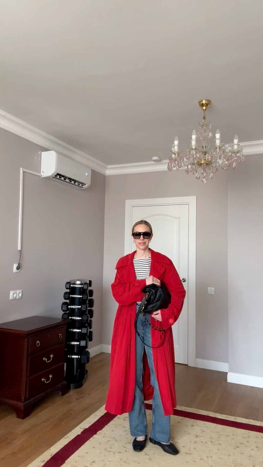 Spring outfit, red trench coat, striped tee, @Zara straight leg jeans, leather Mary Jane flats, Loewe pouch handbag

#LTKSeasonal #LTKOver40 #LTKootd