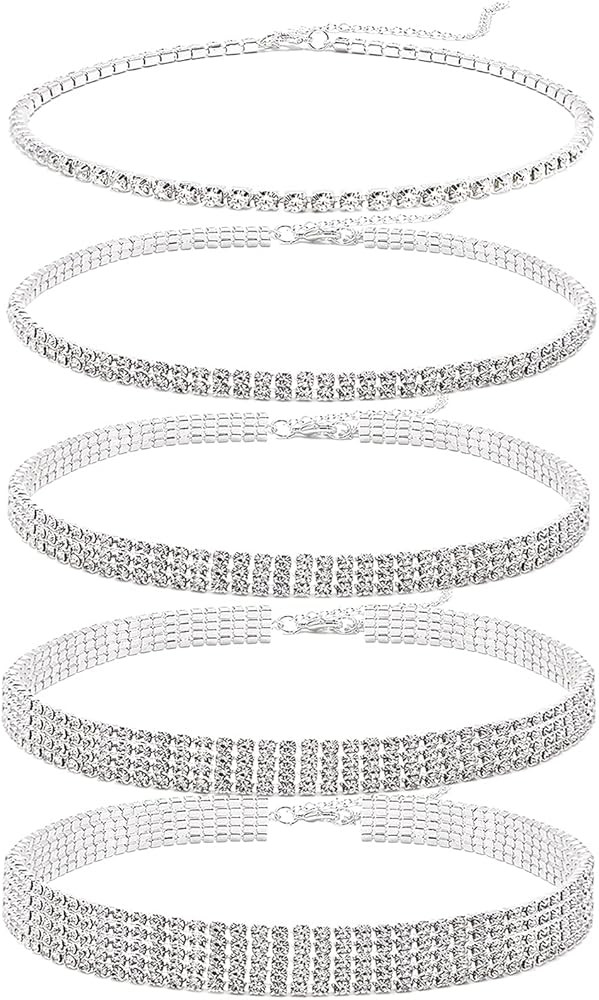 5 Pieces Rhinestone Choker Necklaces Silver Gold Plated Sparkly Diamond Choker Dainty Crystal Bri... | Amazon (US)