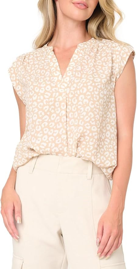 Notch Neck Cap Sleeve Top - Sleeveless Blouse for Women - Sizes Vary | Amazon (US)