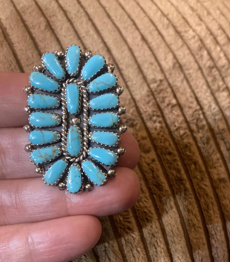 Lawrence Baca Signed Vintage Turquoise Cluster Ring - Size 9.5 | Etsy (US)