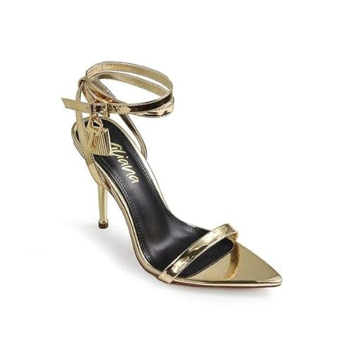 Liliana Womens Pointy Toe Stiletto High Heel Sandals Banks Gold-2A 6.5 | Amazon (US)