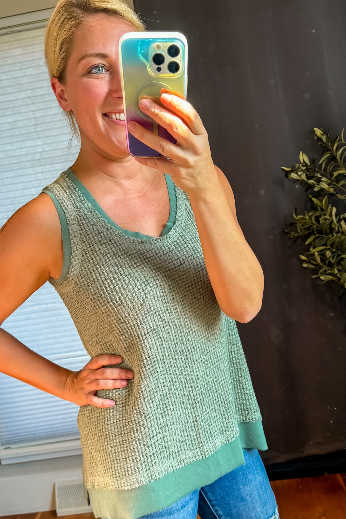 Frayed hem, distressed waffle loose fit tank top

#LTKover40