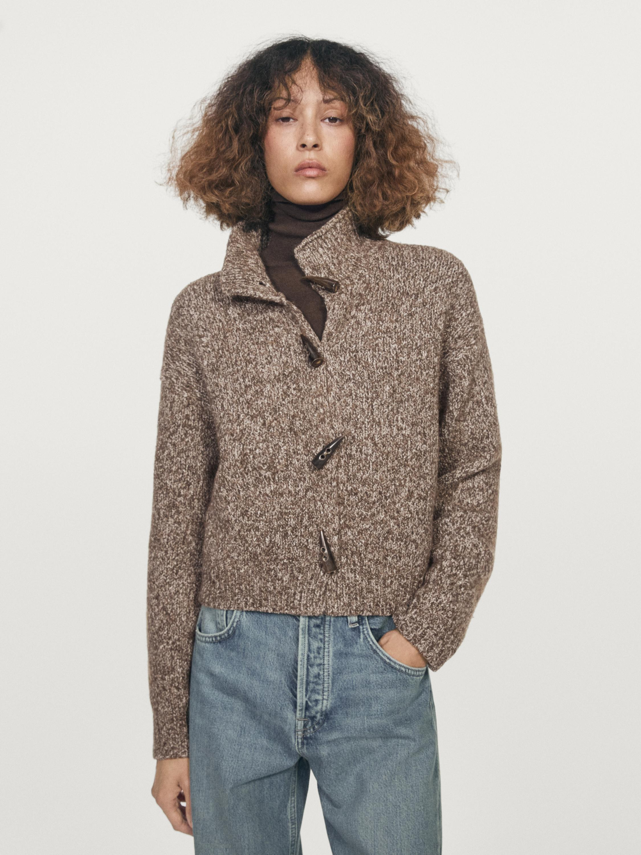Wool and cotton knit cardigan with horn button | Massimo Dutti US