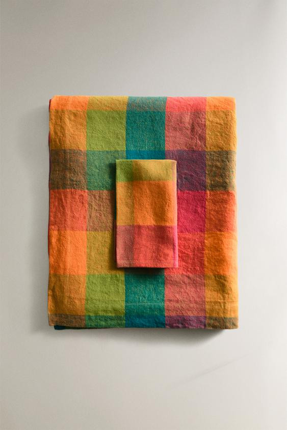 MULTICOLORED CHECK LINEN TABLECLOTH | Zara US