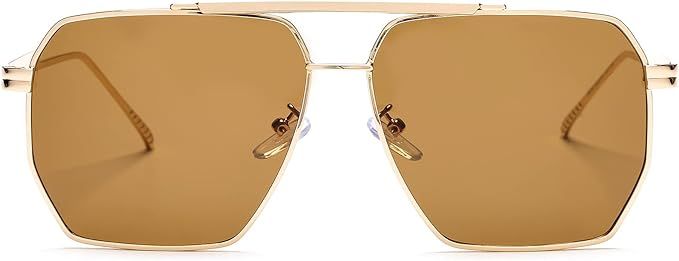 PORADAY Square Sunglasses for Women Men Retro Oversized Aviator Sun Glasses Classic Large Metal F... | Amazon (US)