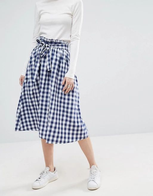 ASOS Gingham Midi Skirt with Paperbag Waist | ASOS US