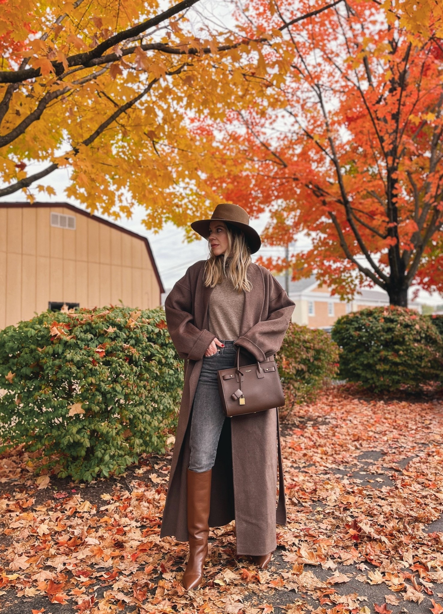 Classic chic fall outfit with wool hat, dark brown wool coat, gray slim jeans and brown point toe stiletto boots

#LTKSeasonal #LTKOver40