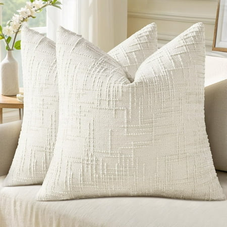 decorUhome Throw Pillow Covers 18x18 Set of 2, Farmhouse Decorative Chenille Pillow Covers for Couch, Cream White(Pillow Cover Only, No Inserts Included) | Walmart (US)
