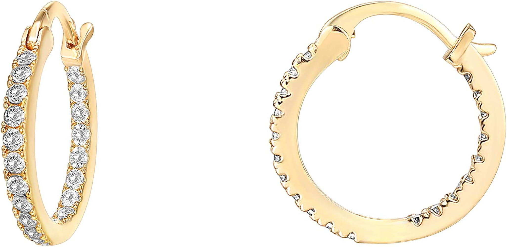 PAVOI 14K Gold Plated 925 Sterling Silver Post Cubic Zirconia Hoop Earrings 30/15mm | Amazon (US)
