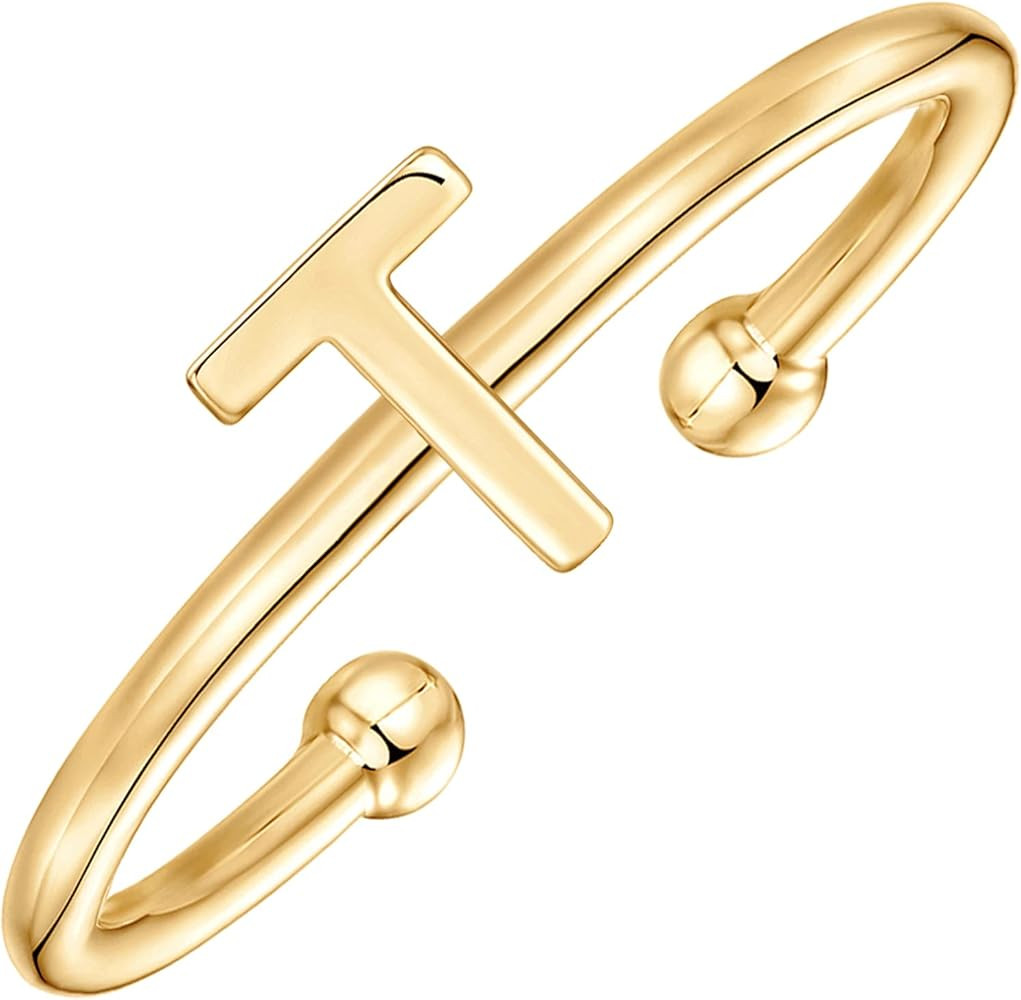 PAVOI 14K Gold Plated Initial Adjustable Ring | Womens Initial Ring | Fasion Ring Women | Amazon (US)