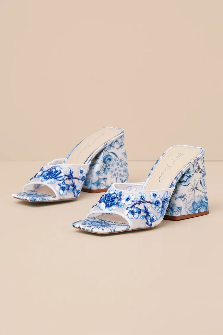 SB-ROO Blue Floral Satin Embroidered High Heel Slide Sandals | Lulus
