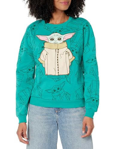 STAR WARS The Mandelorian Ladies Grogu All Over Print Sweatshirt with Embroidery Green | Amazon (US)