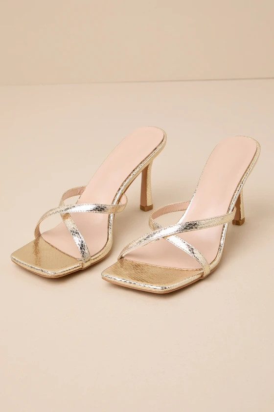 Christina Gold Snake-Embossed High Heel Slide Sandals | Lulus