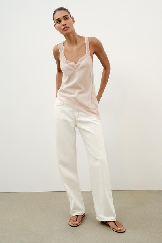 RUSTIC ASYMMETRIC LACE TOP | Zara US