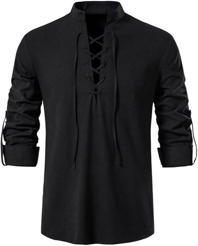 Men's Long Sleeve Shirts Retro Style Lace up for Medieval,Viking,Hippie Halloween Cosplay Pirate ... | Amazon (US)