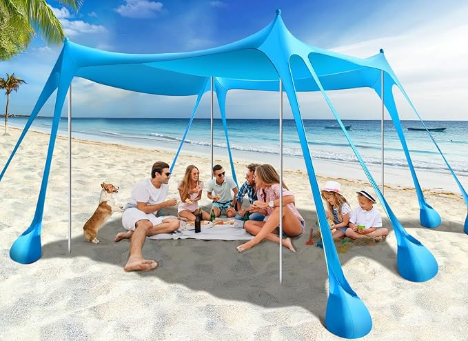 Rhino Valley Beach Tent Sun Shelter, Beach Canopy Tent Sun Shade UPF50+ Protection with 8 Sandbag... | Amazon (US)
