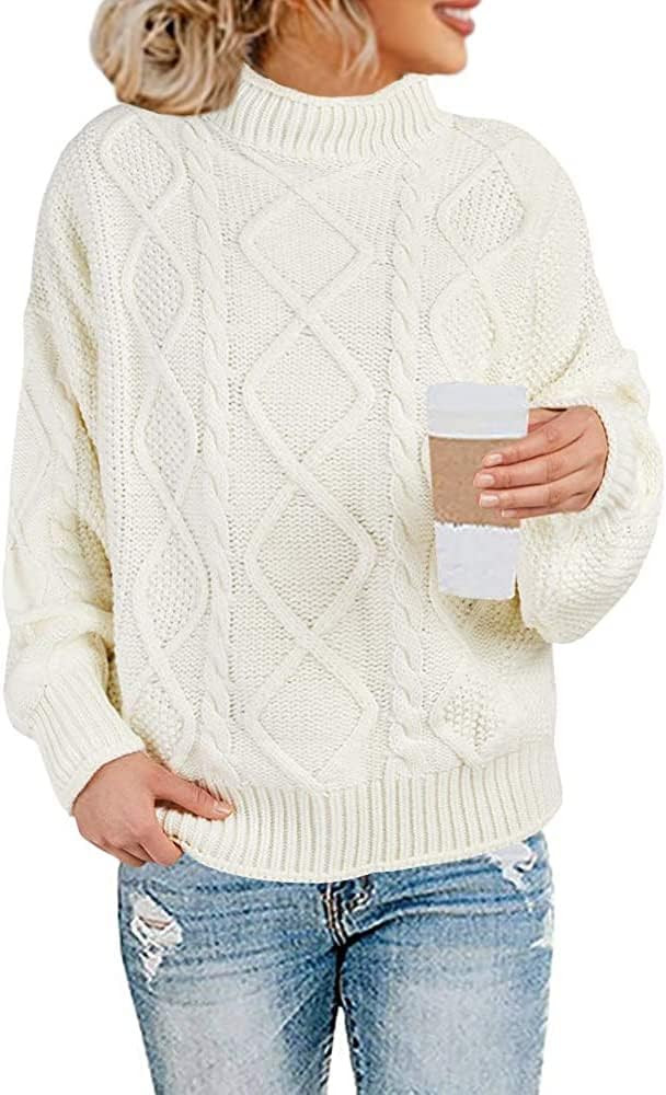 Womens Turtleneck Oversized Pullover Sweaters Cable Knit Batwing Long Sleeve Loose Fit Chunky Jum... | Amazon (US)